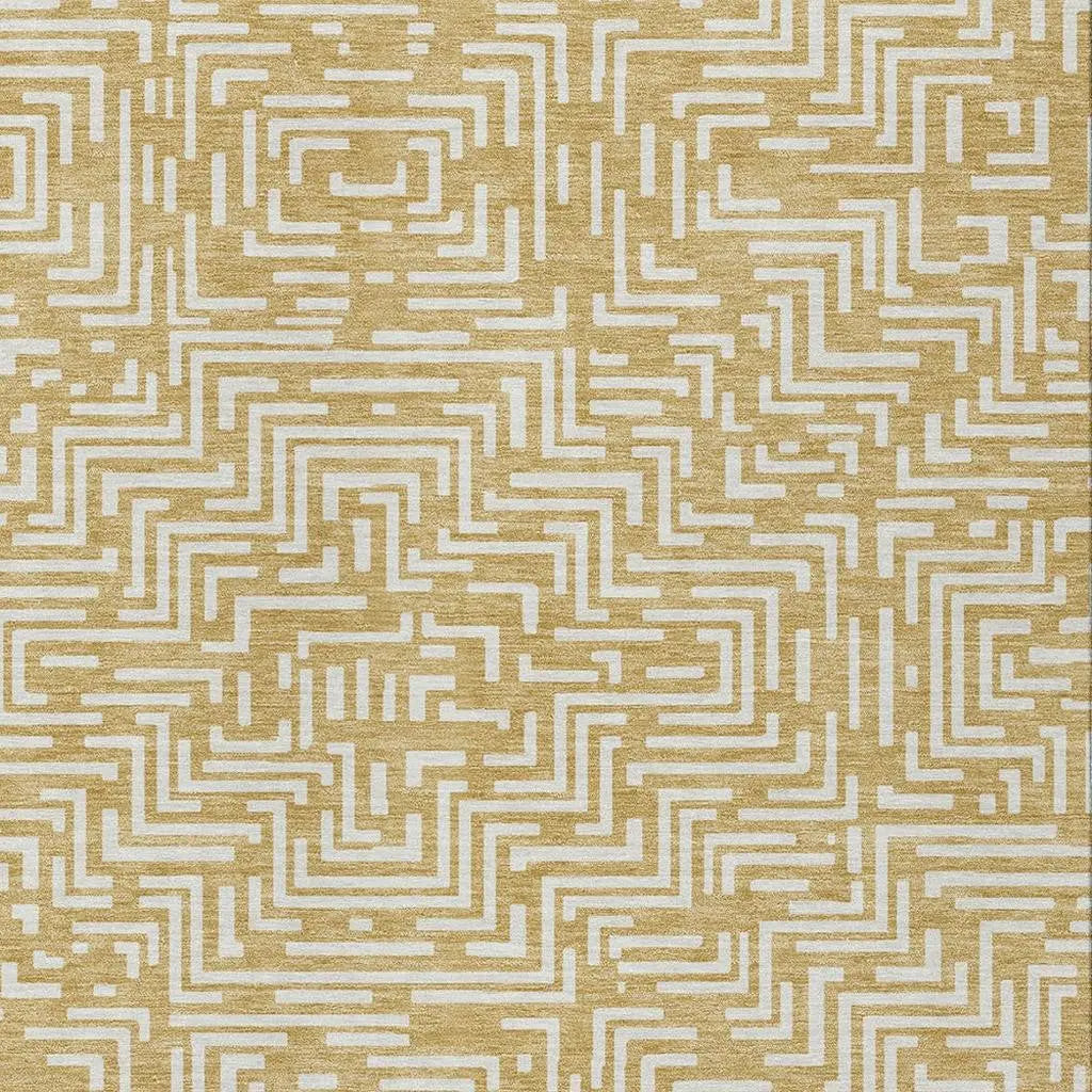 3' X 5' Gold And Brown Geometric Washable Indoor Outdoor Area Rug Homeroots Outdoor