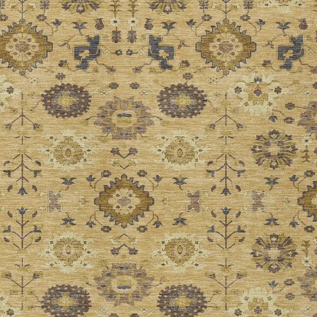 3' X 5' Gold And Brown Geometric Washable Indoor Outdoor Area Rug Homeroots Outdoor