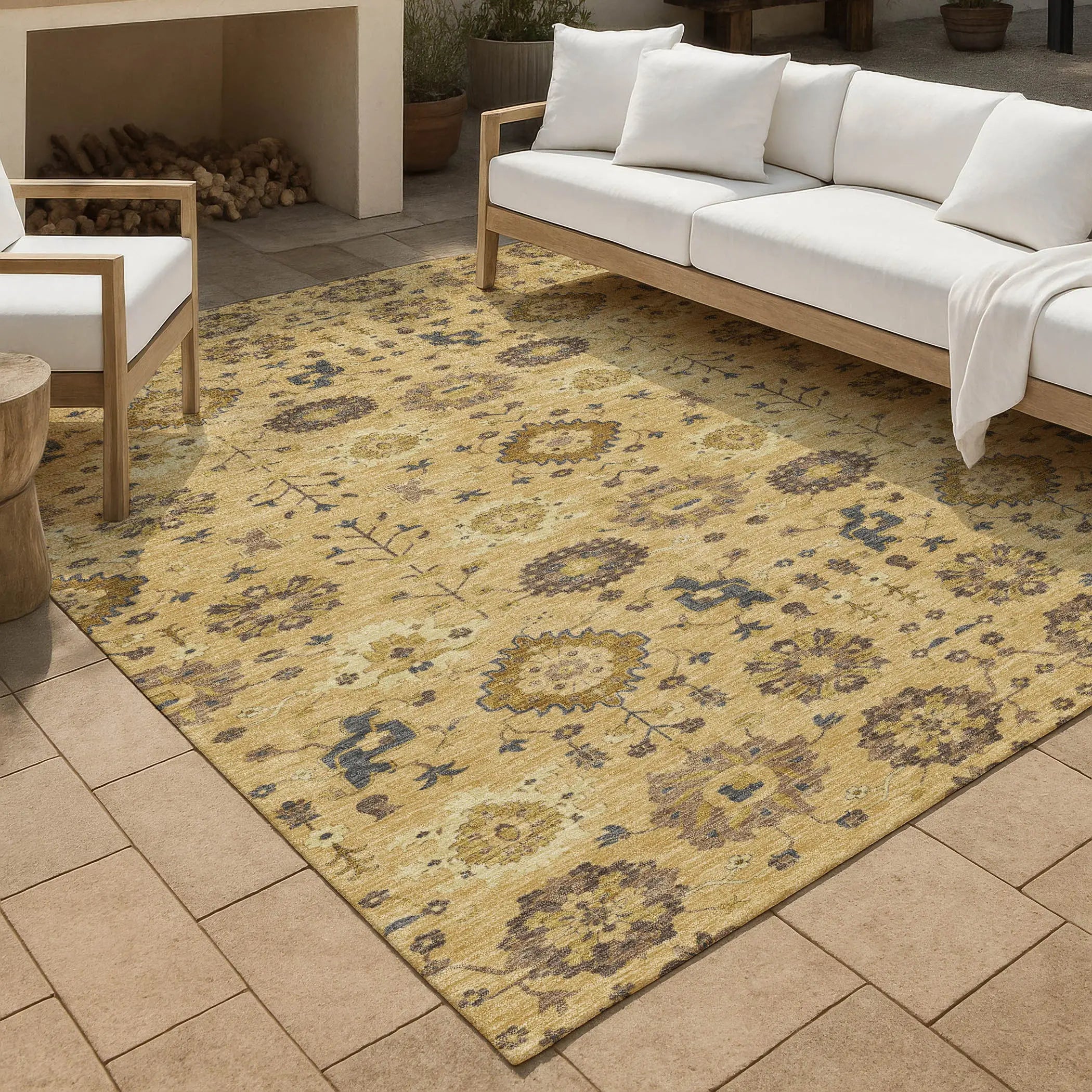 3' X 5' Gold And Brown Geometric Washable Indoor Outdoor Area Rug Homeroots Outdoor