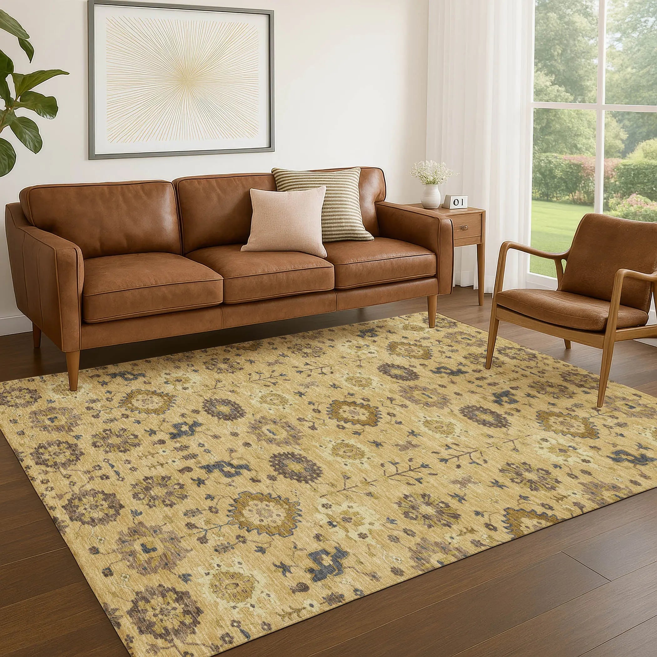 3' X 5' Gold And Brown Geometric Washable Indoor Outdoor Area Rug Homeroots Outdoor