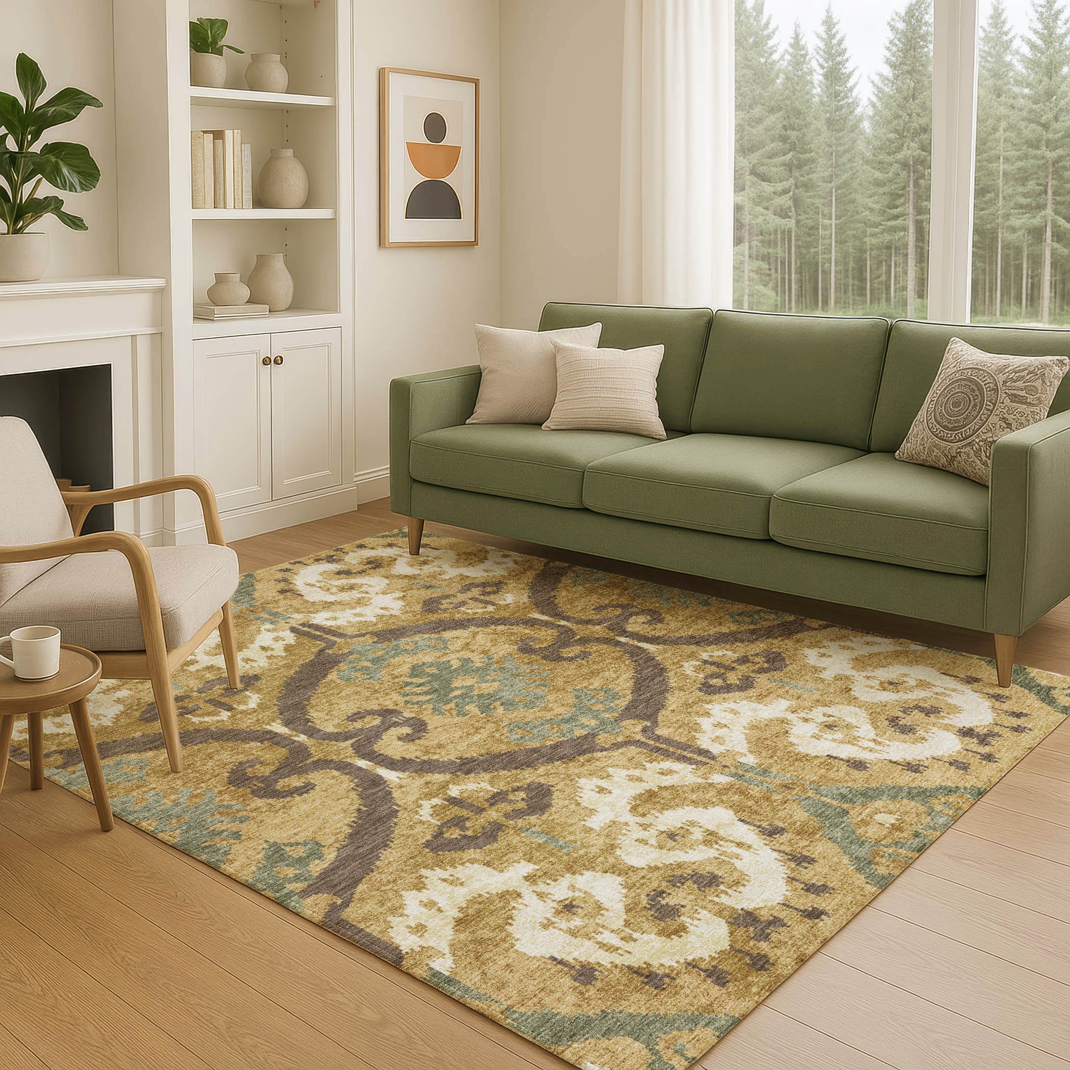 3' X 5' Gold And Brown Ikat Washable Indoor Outdoor Area Rug Homeroots Outdoor