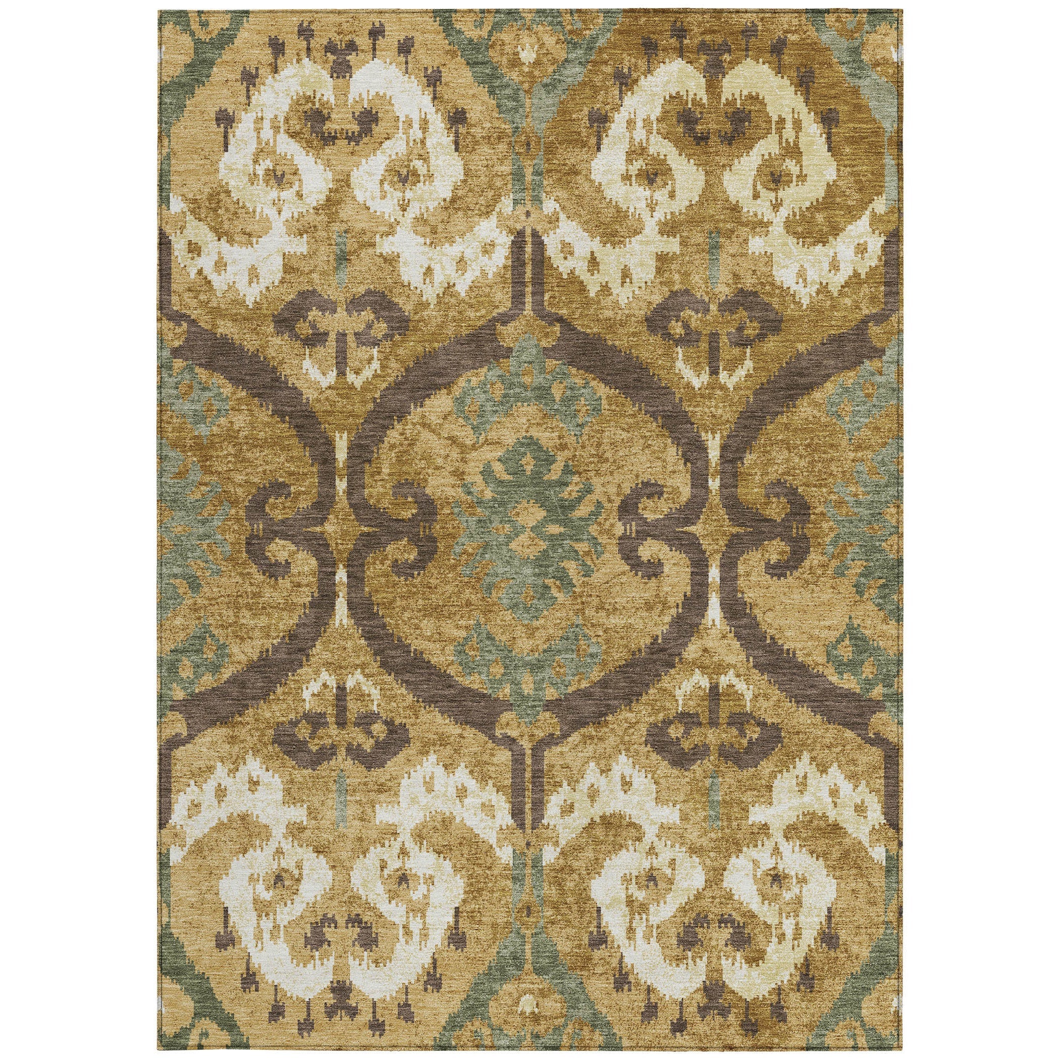 3' X 5' Gold And Brown Ikat Washable Indoor Outdoor Area Rug Homeroots Outdoor