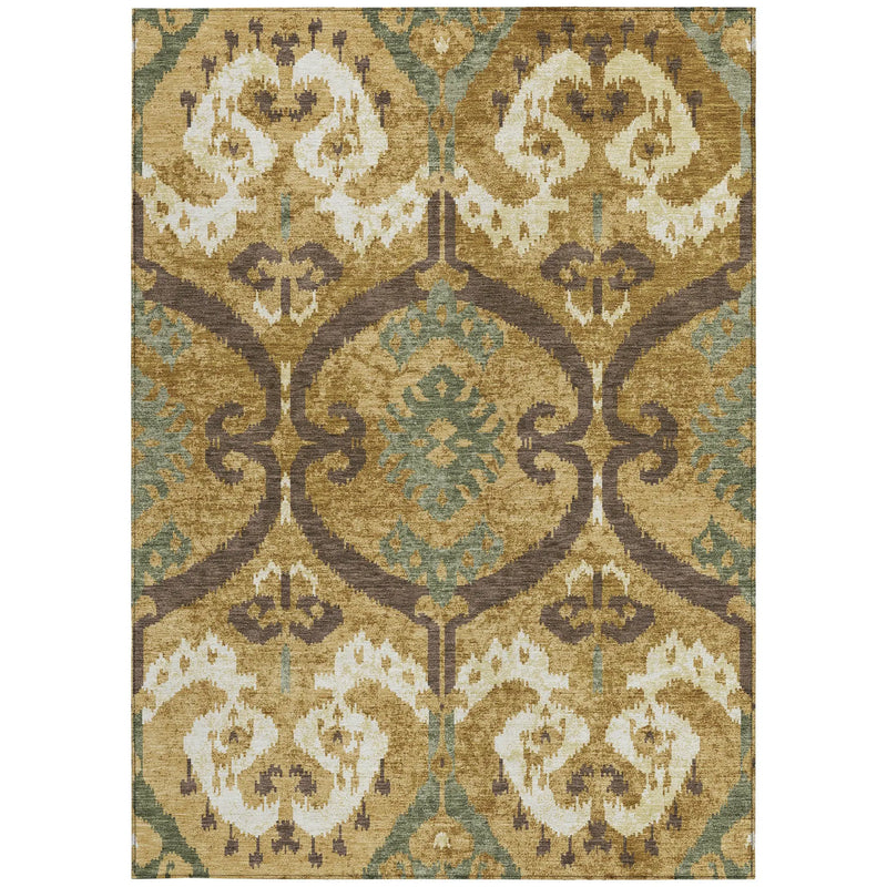 3' X 5' Gold And Brown Ikat Washable Indoor Outdoor Area Rug Homeroots Outdoor