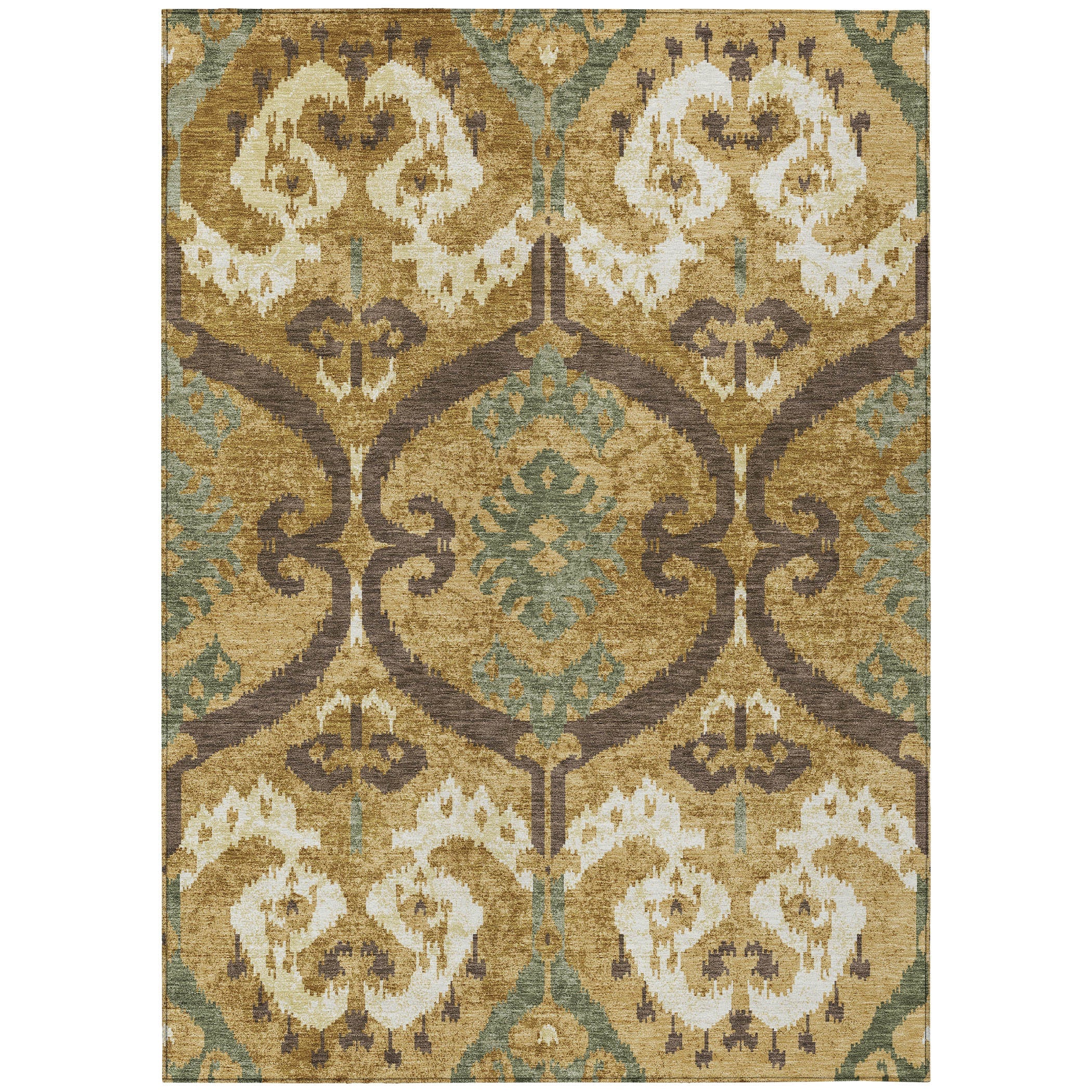 3' X 5' Gold And Brown Ikat Washable Indoor Outdoor Area Rug Homeroots Outdoor