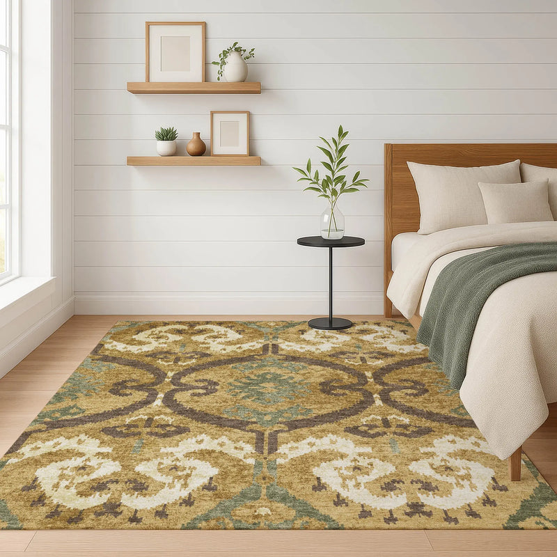 3' X 5' Gold And Brown Ikat Washable Indoor Outdoor Area Rug Homeroots Outdoor