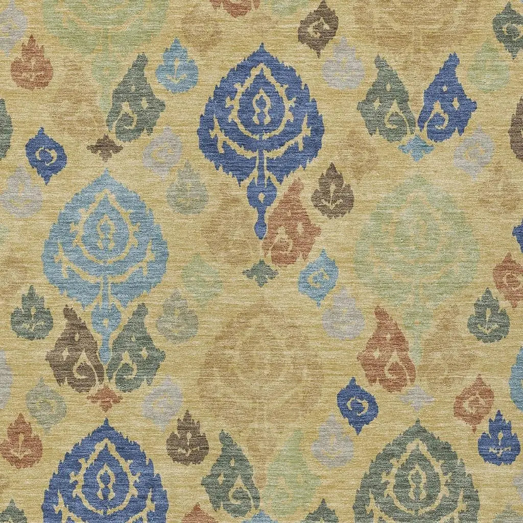 3' X 5' Gold And Chocolate Damask Washable Indoor Outdoor Area Rug Homeroots Outdoor
