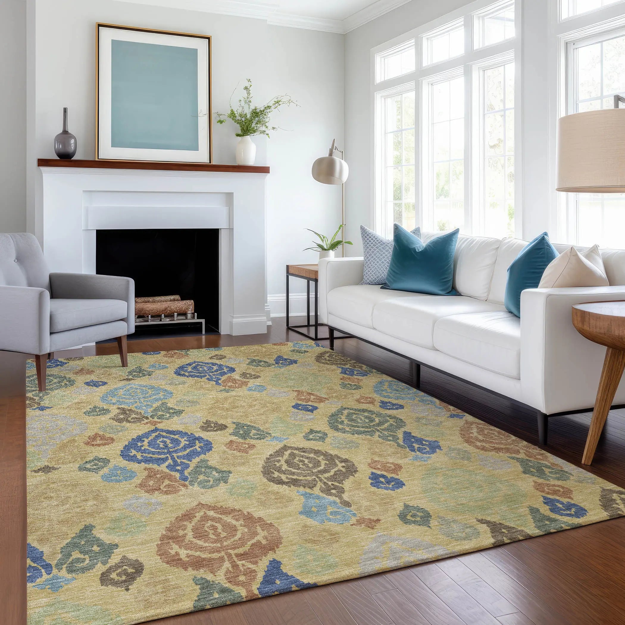 3' X 5' Gold And Chocolate Damask Washable Indoor Outdoor Area Rug Homeroots Outdoor
