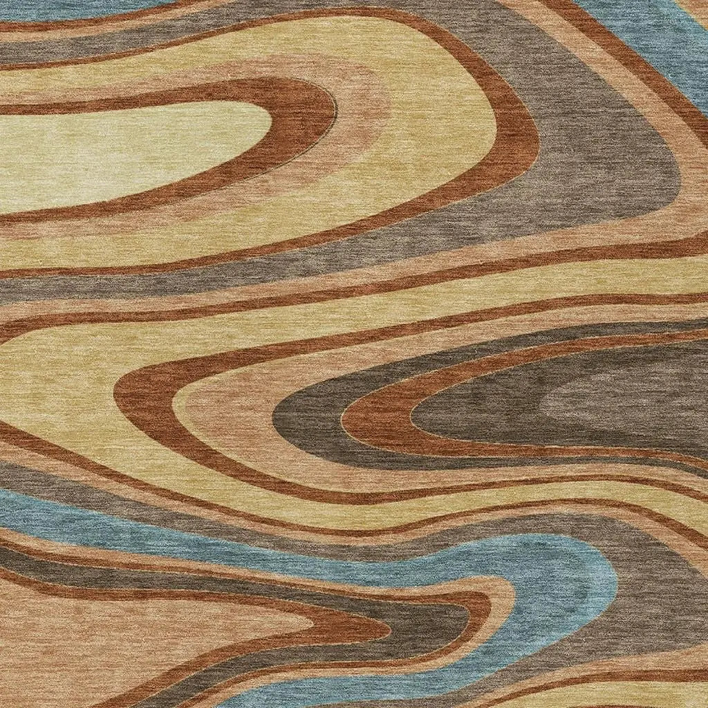 3' X 5' Gold And Copper Abstract Washable Indoor Outdoor Area Rug Homeroots Outdoor