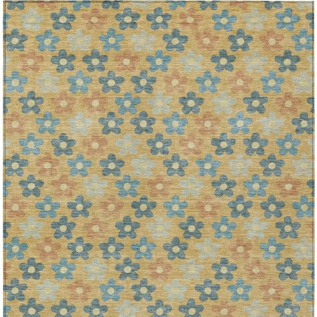 3' X 5' Gold And Copper Floral Washable Indoor Outdoor Area Rug Homeroots Outdoor