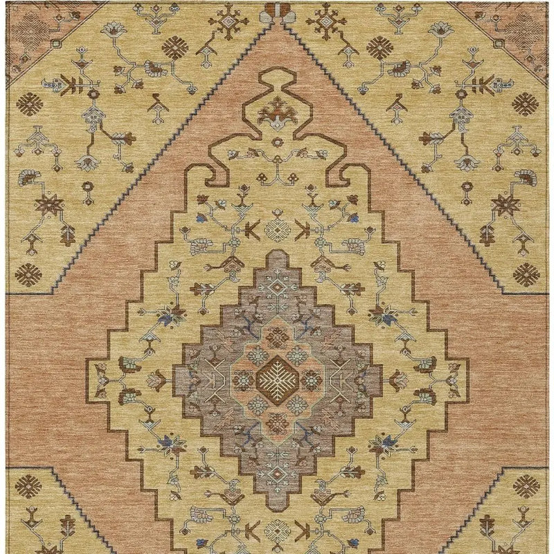 3' X 5' Gold And Copper Geometric Washable Indoor Outdoor Area Rug Homeroots Outdoor