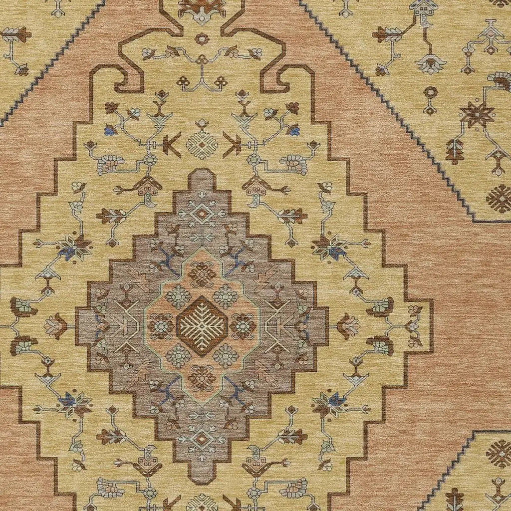 3' X 5' Gold And Copper Geometric Washable Indoor Outdoor Area Rug Homeroots Outdoor