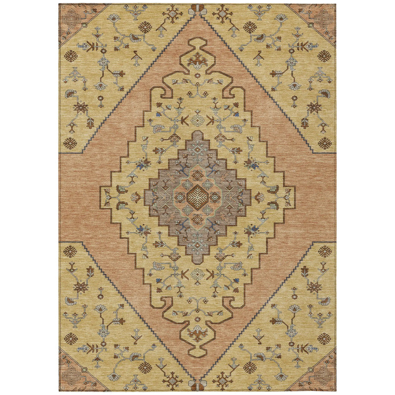 3' X 5' Gold And Copper Geometric Washable Indoor Outdoor Area Rug Homeroots Outdoor