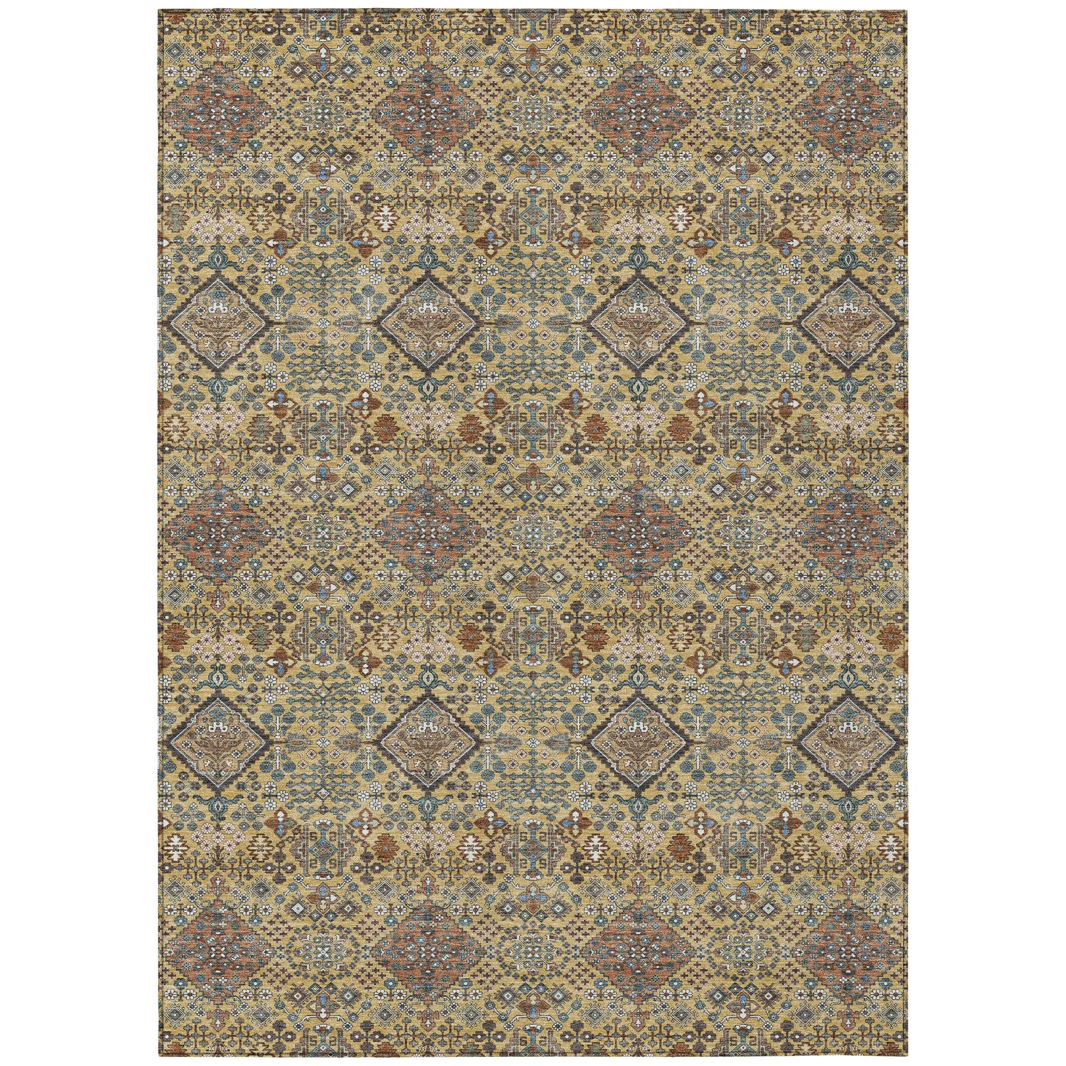 3' X 5' Gold And Copper Geometric Washable Indoor Outdoor Area Rug Homeroots Outdoor