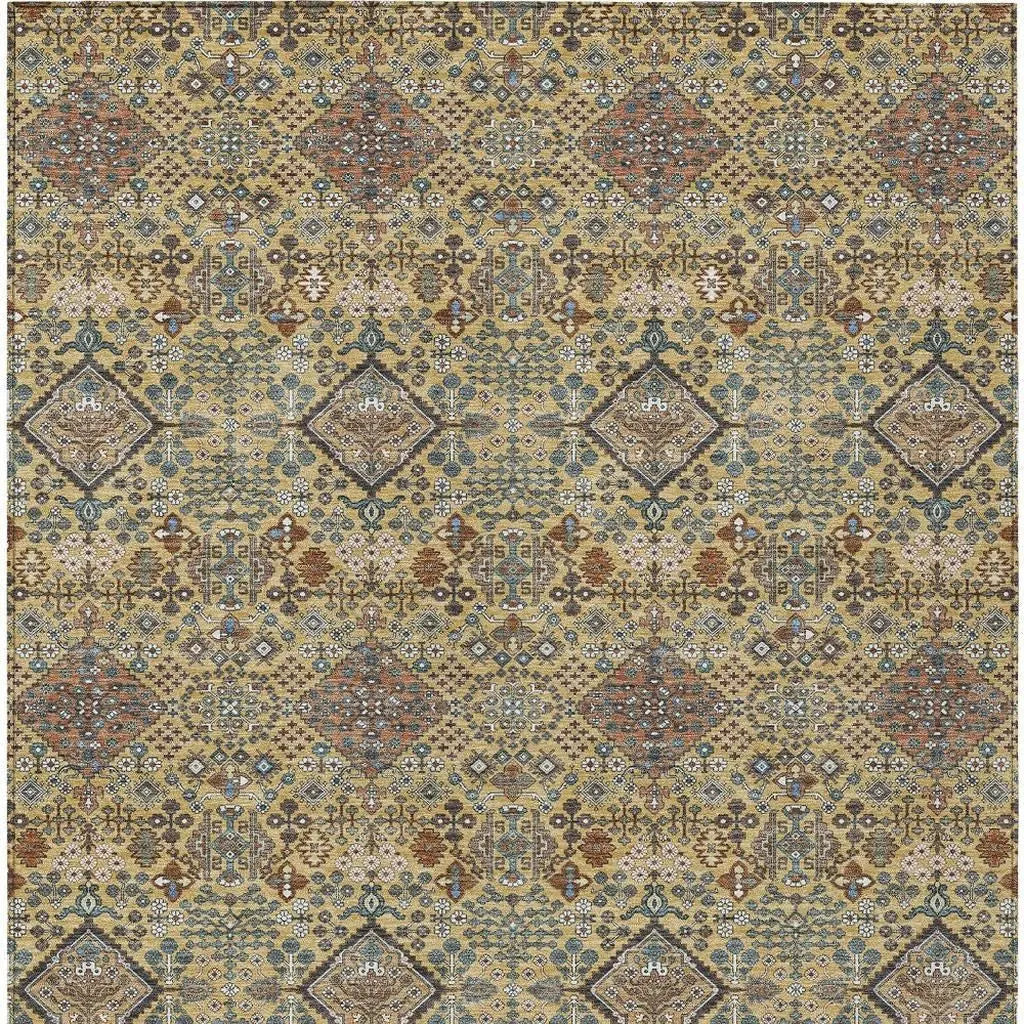 3' X 5' Gold And Copper Geometric Washable Indoor Outdoor Area Rug Homeroots Outdoor