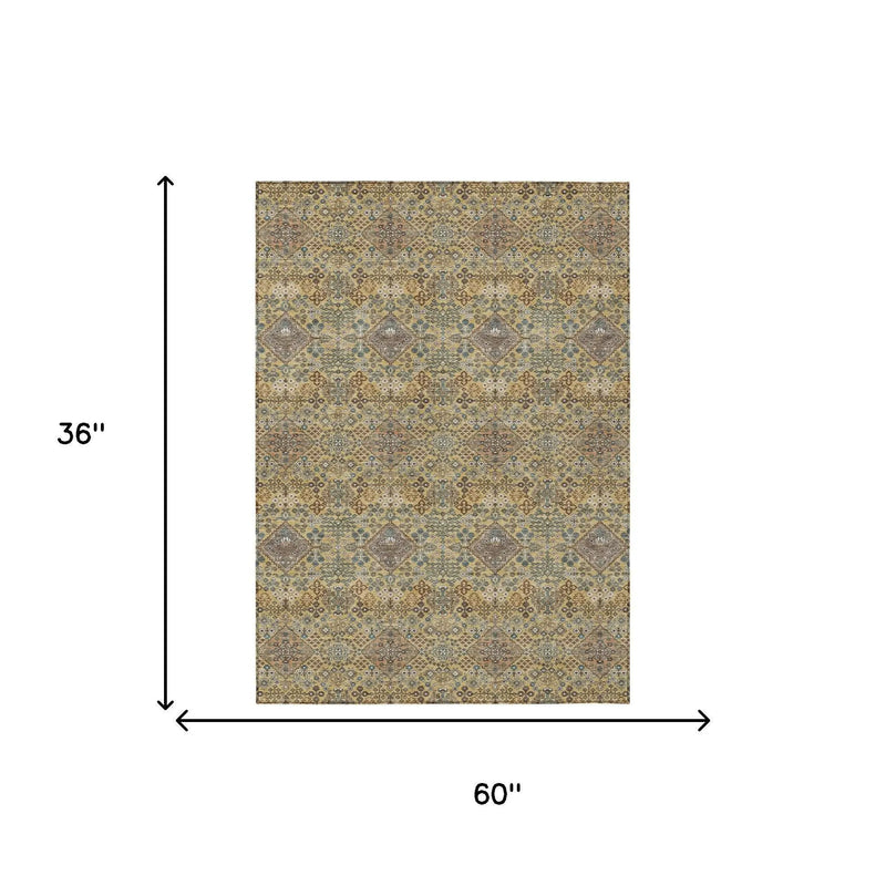 3' X 5' Gold And Copper Geometric Washable Indoor Outdoor Area Rug Homeroots Outdoor