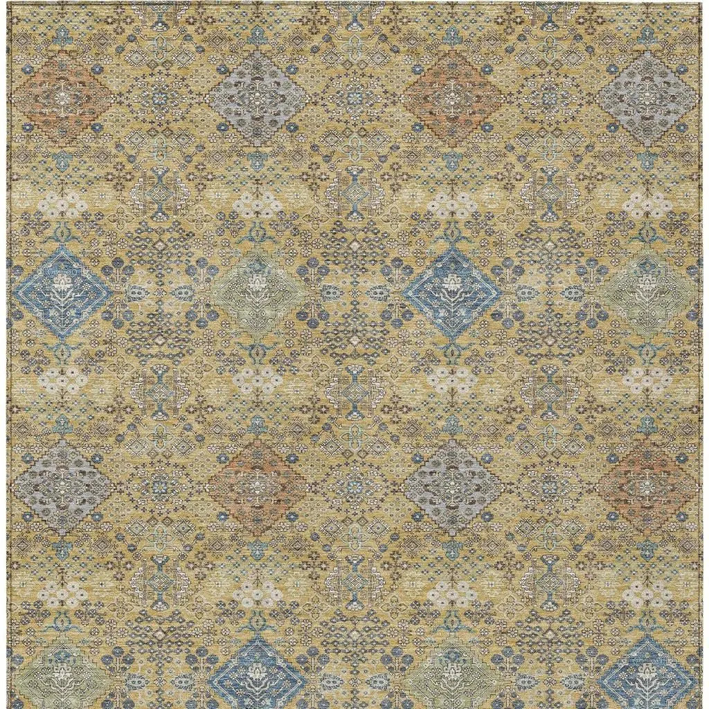 3' X 5' Gold And Copper Oriental Washable Indoor Outdoor Area Rug Homeroots Outdoor