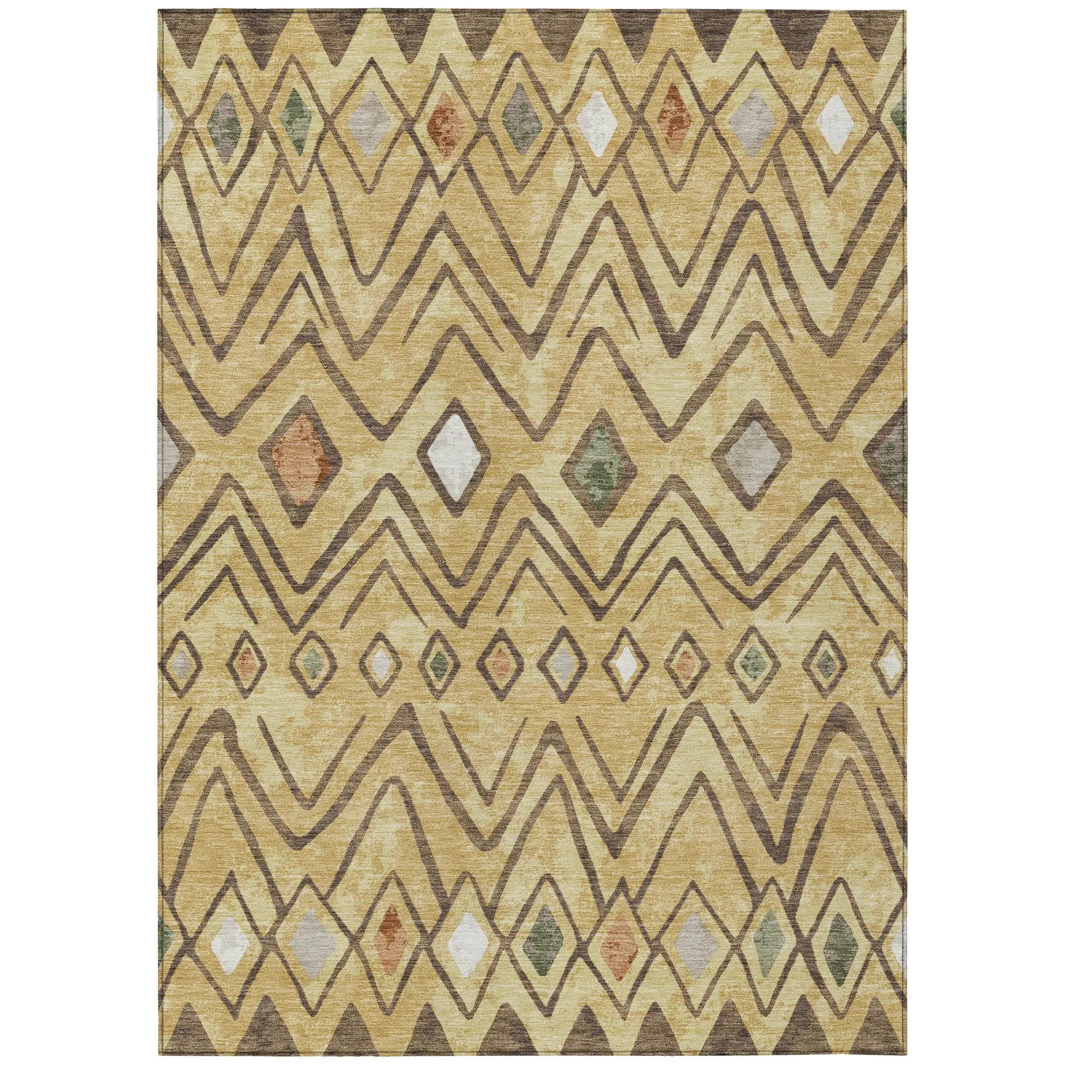 3' X 5' Gold And Green Geometric Washable Indoor Outdoor Area Rug Homeroots Outdoor