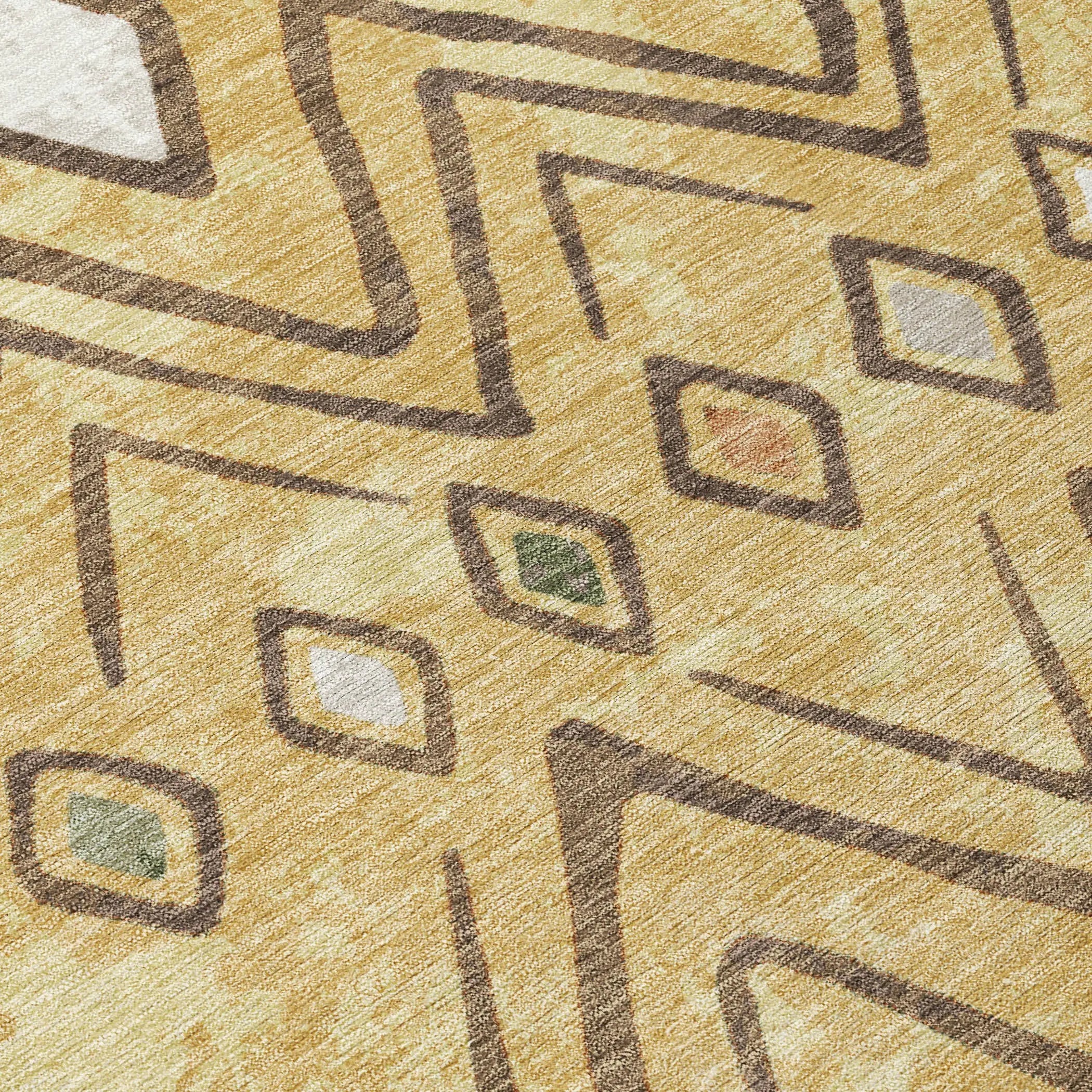 3' X 5' Gold And Green Geometric Washable Indoor Outdoor Area Rug Homeroots Outdoor