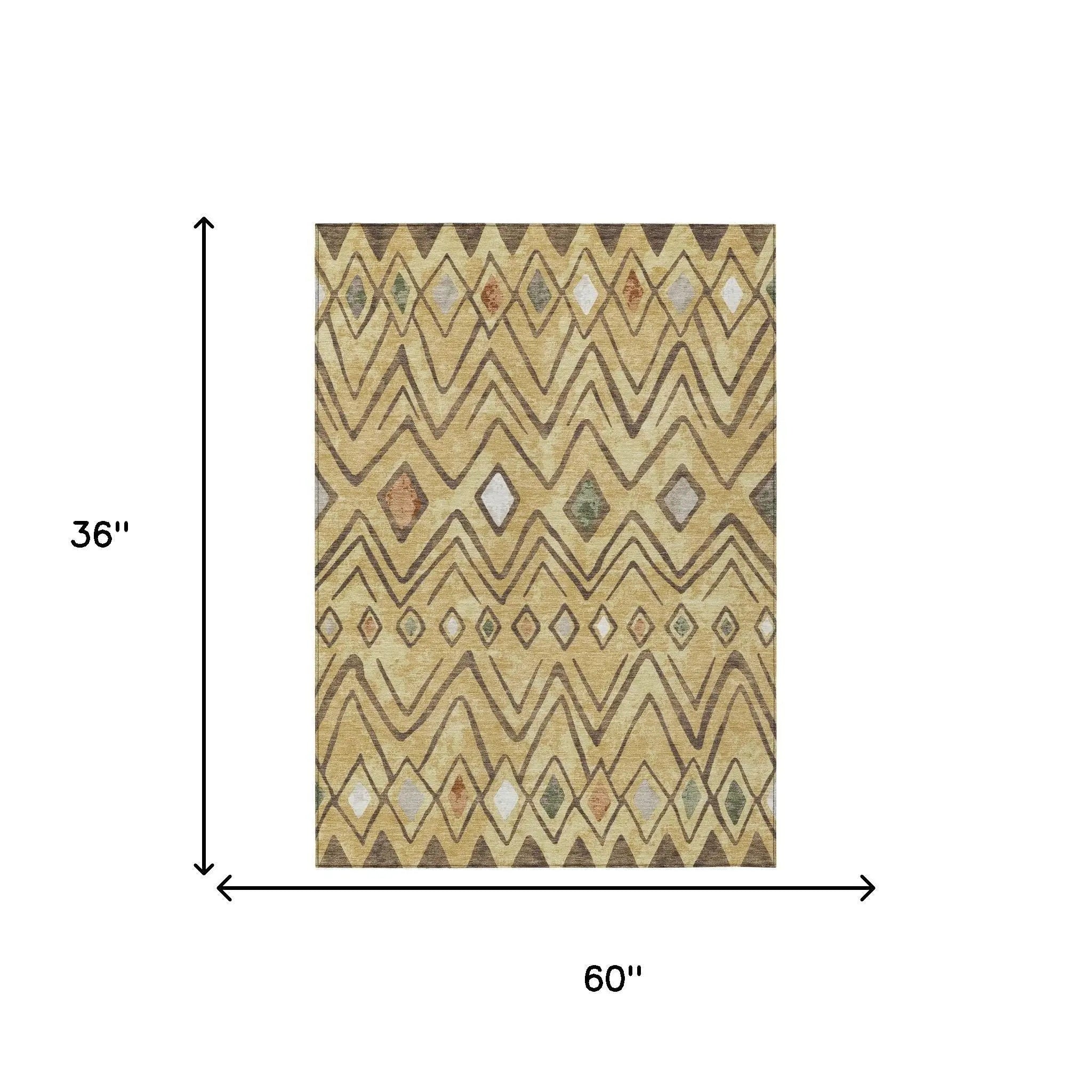 3' X 5' Gold And Green Geometric Washable Indoor Outdoor Area Rug Homeroots Outdoor