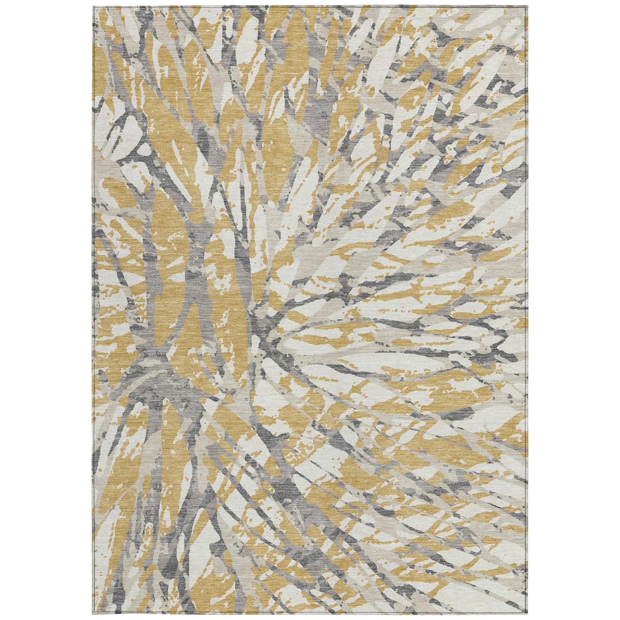 3' X 5' Gold And Ivory Abstract Washable Indoor Outdoor Area Rug Homeroots Outdoor