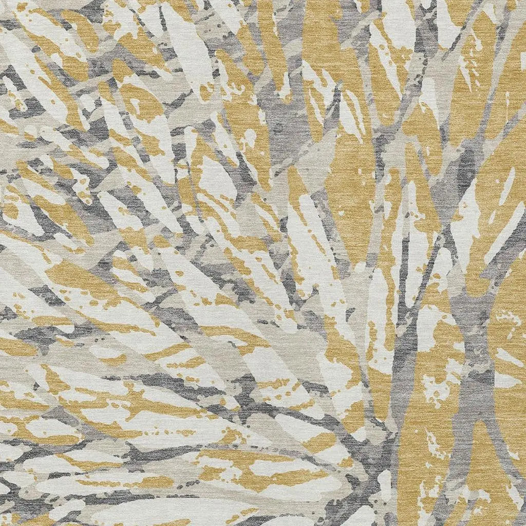 3' X 5' Gold And Ivory Abstract Washable Indoor Outdoor Area Rug Homeroots Outdoor