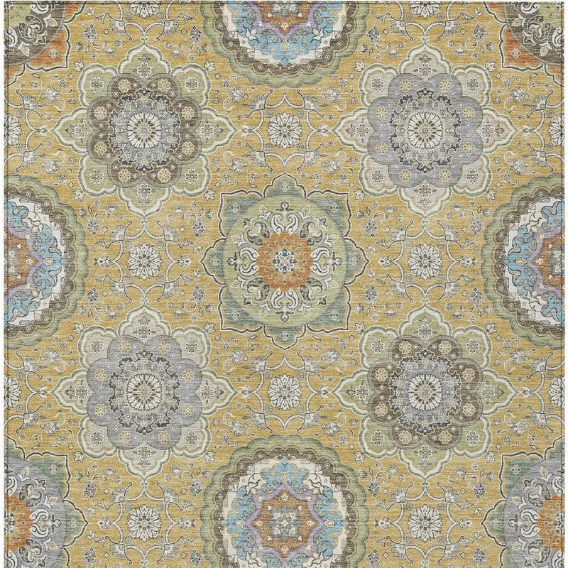 3' X 5' Gold And Ivory Floral Medallion Washable Indoor Outdoor Area Rug Homeroots Outdoor