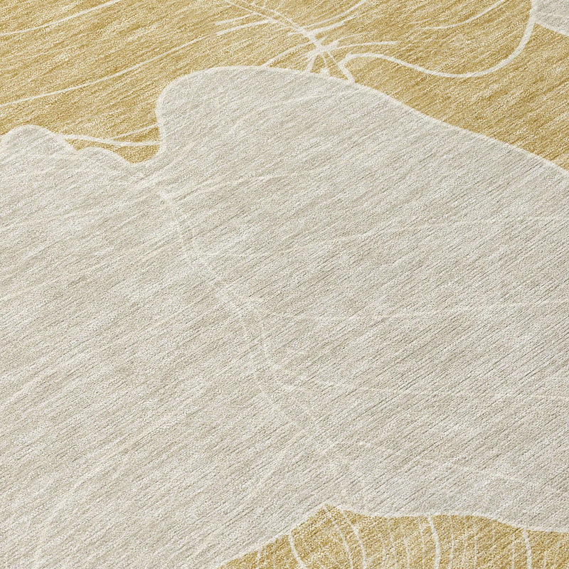 3' X 5' Gold And Ivory Floral Washable Indoor Outdoor Area Rug Homeroots Outdoor