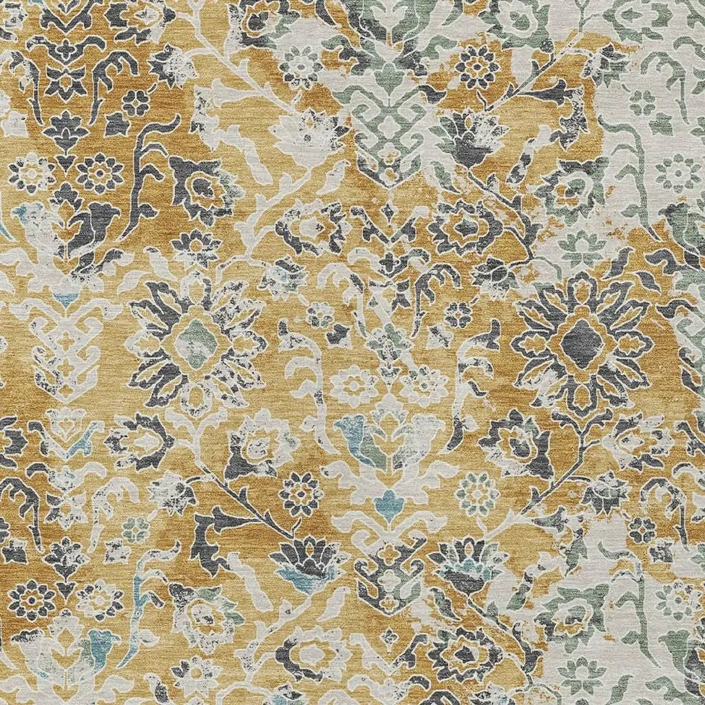3' X 5' Gold And Ivory Geometric Washable Indoor Outdoor Area Rug Homeroots Outdoor