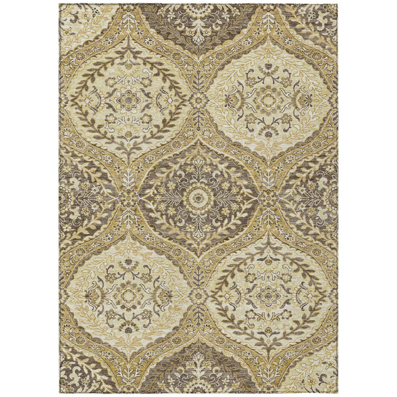 3' X 5' Gold And Khaki Ogee Washable Indoor Outdoor Area Rug Homeroots Outdoor