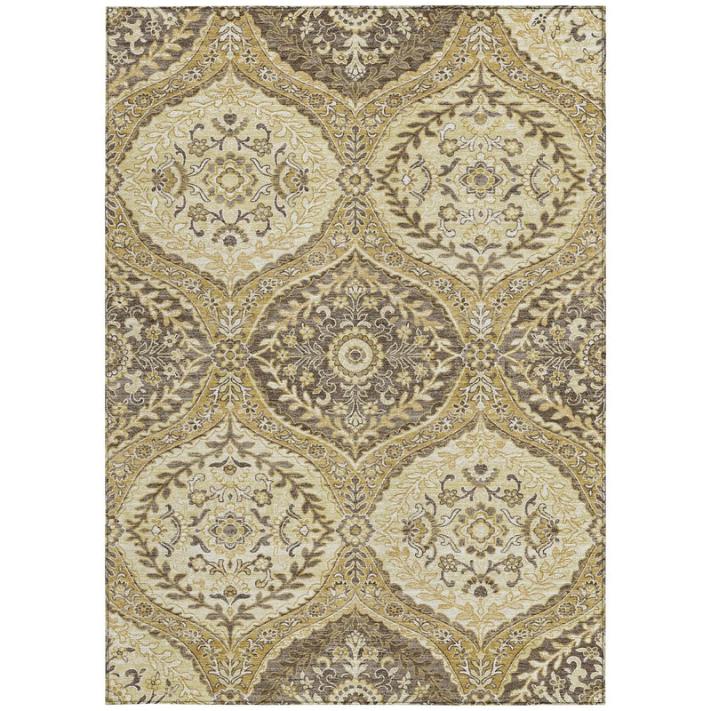3' X 5' Gold And Khaki Ogee Washable Indoor Outdoor Area Rug Homeroots Outdoor