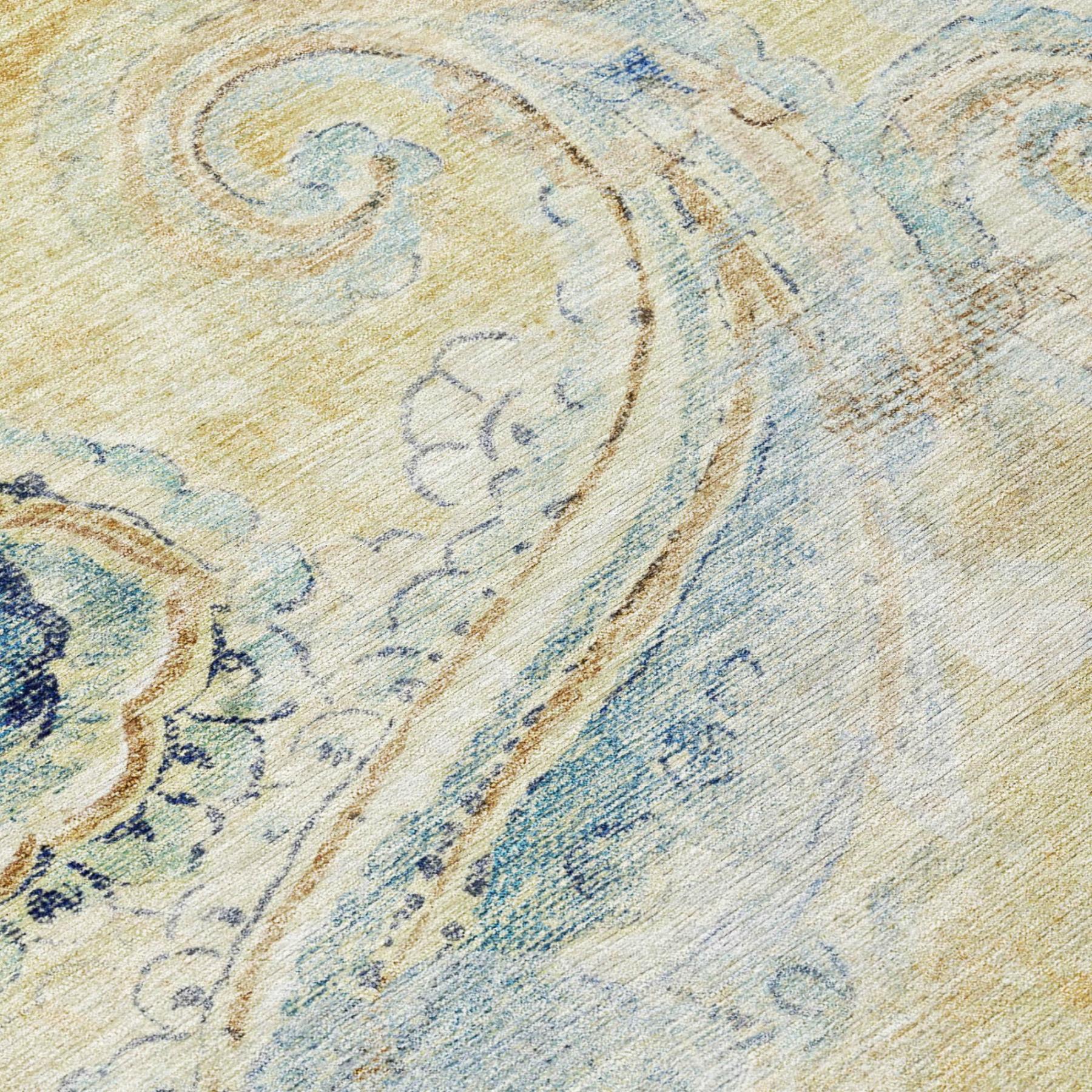 3' X 5' Gold And Mint Green Paisley Washable Indoor Outdoor Area Rug Homeroots Outdoor