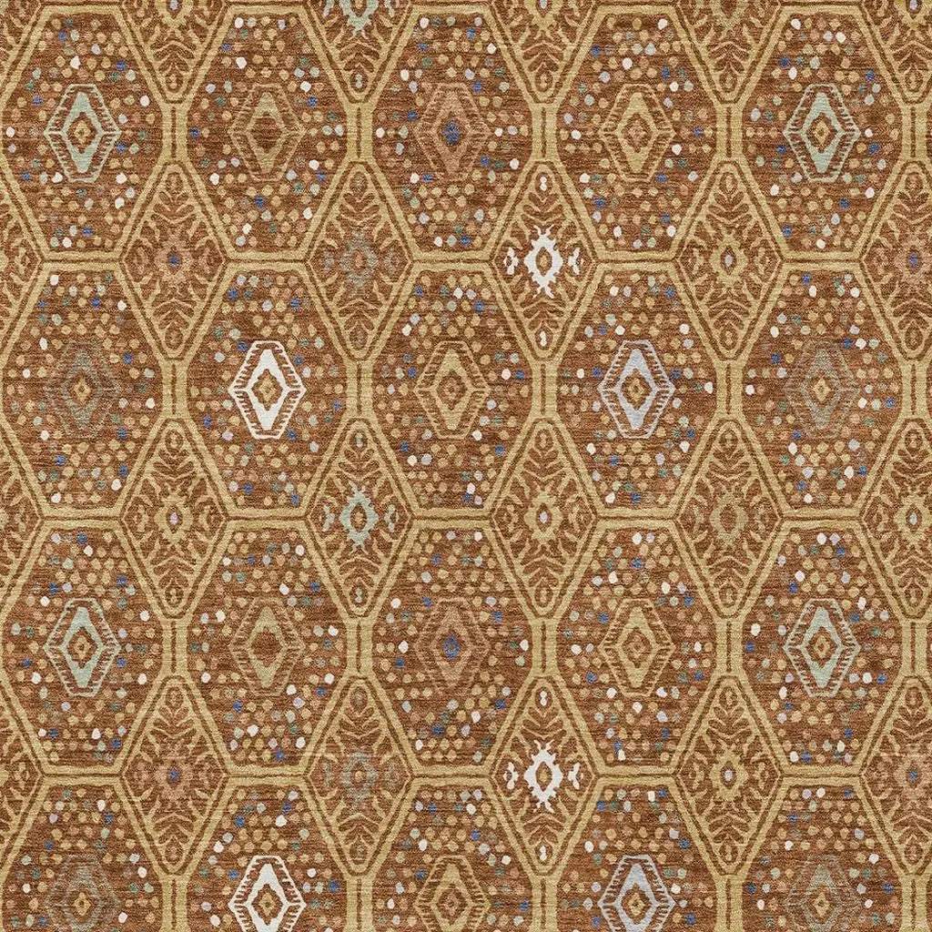 3' X 5' Gold And Orange Geometric Washable Indoor Outdoor Area Rug Homeroots Outdoor