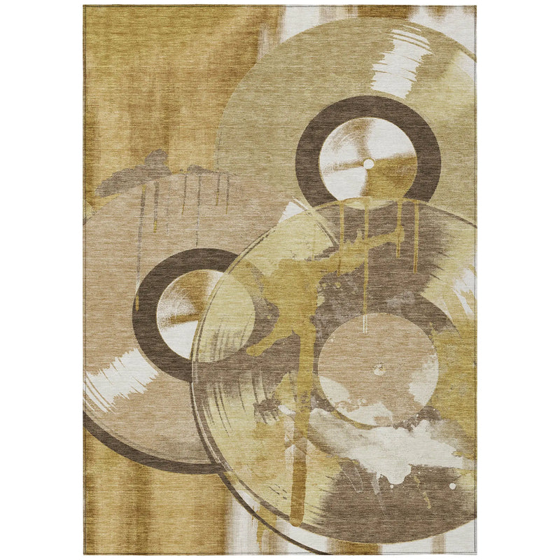 3' X 5' Gold And Saffron Geometric Washable Indoor Outdoor Area Rug Homeroots Outdoor