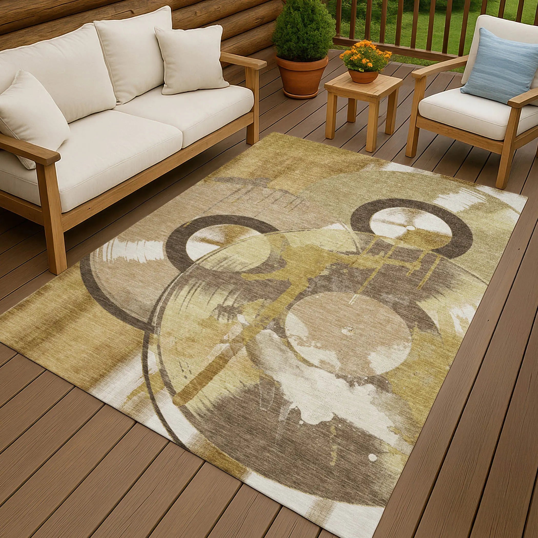 3' X 5' Gold And Saffron Geometric Washable Indoor Outdoor Area Rug Homeroots Outdoor