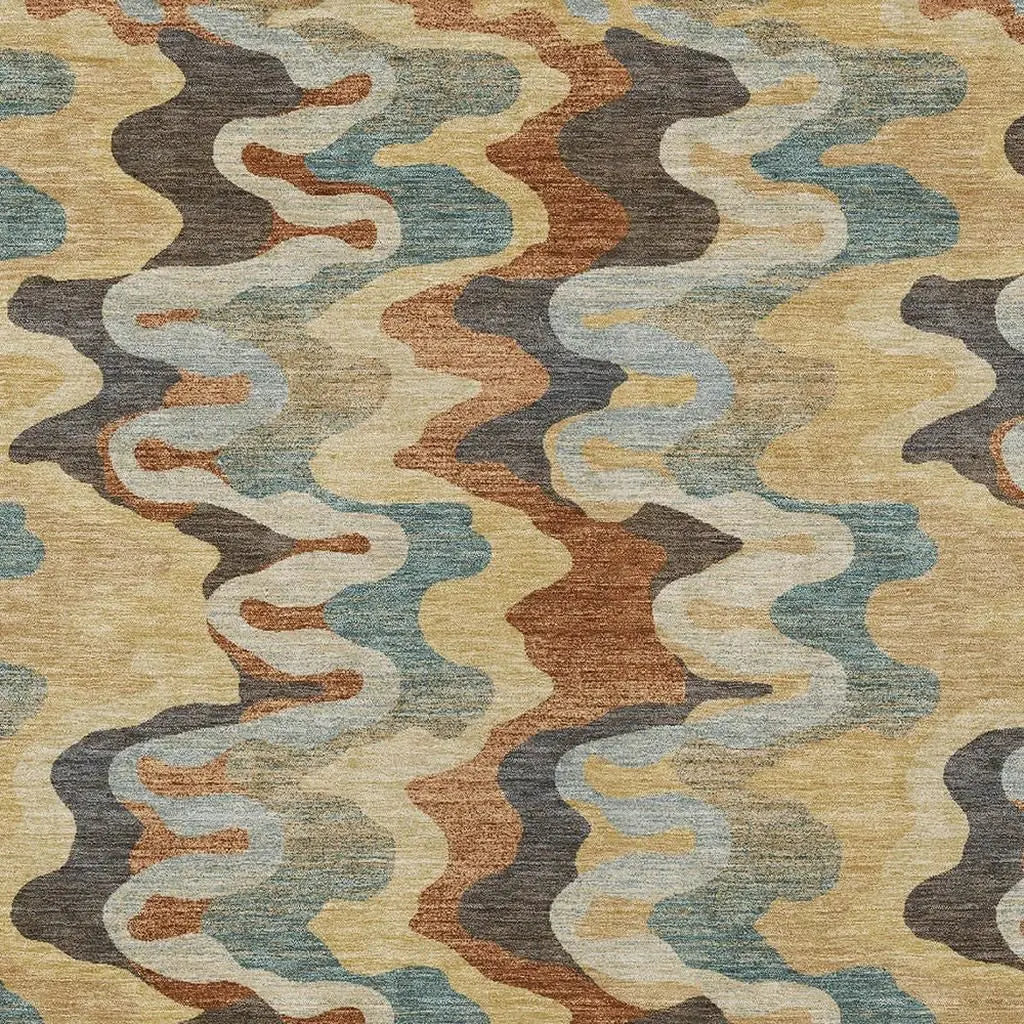3' X 5' Gold And Wheat Abstract Washable Indoor Outdoor Area Rug Homeroots Outdoor