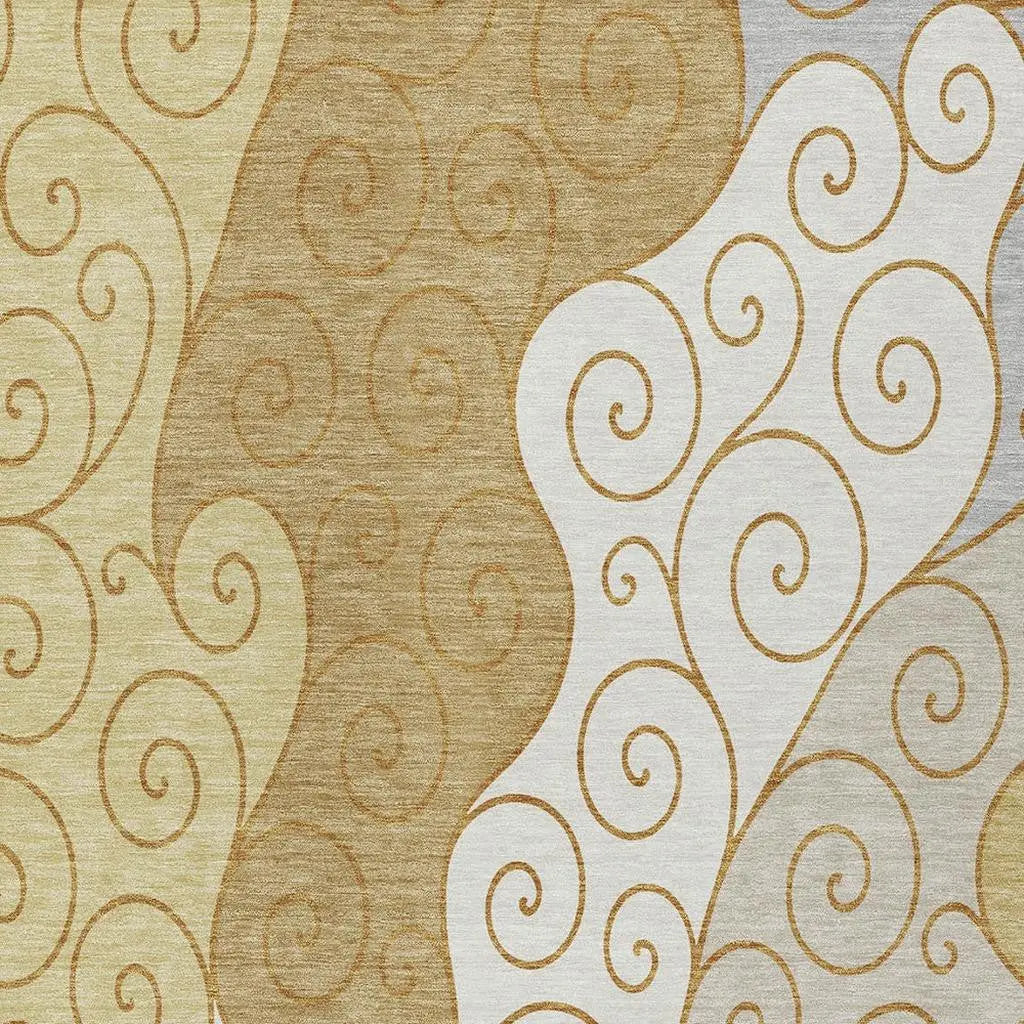 3' X 5' Gold And Wheat Abstract Washable Indoor Outdoor Area Rug Homeroots Outdoor