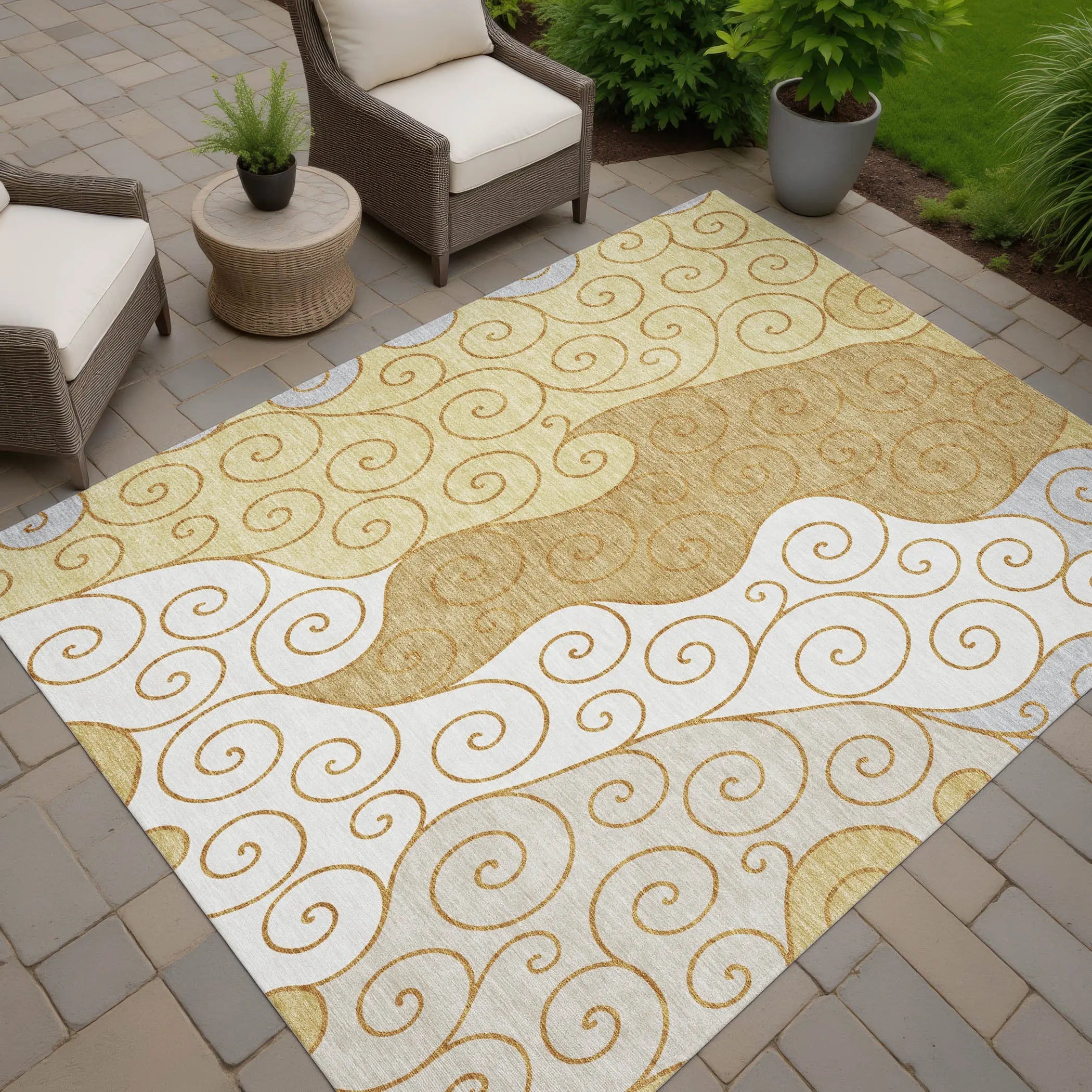 3' X 5' Gold And Wheat Abstract Washable Indoor Outdoor Area Rug Homeroots Outdoor