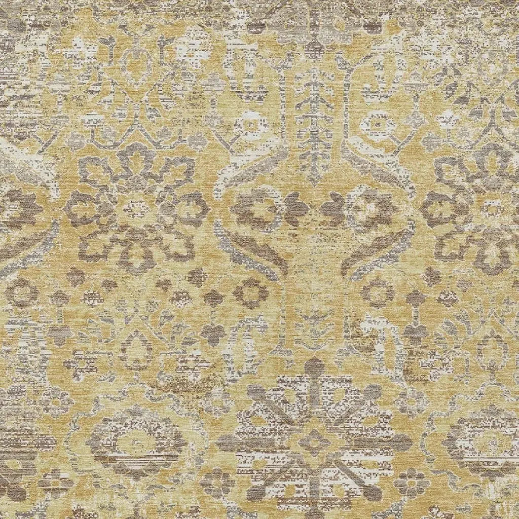 3' X 5' Gold And Wheat Damask Washable Indoor Outdoor Area Rug Homeroots Outdoor