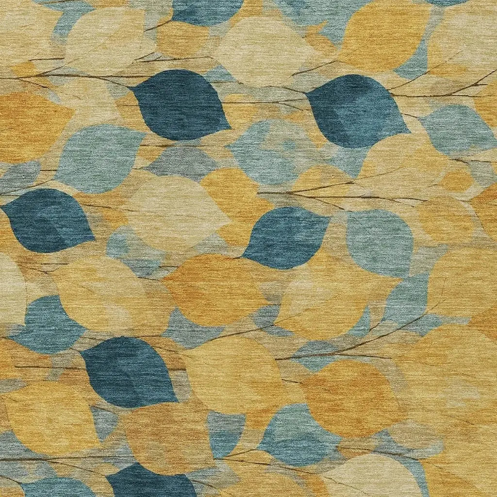 3' X 5' Gold And Wheat Floral Washable Indoor Outdoor Area Rug Homeroots Outdoor