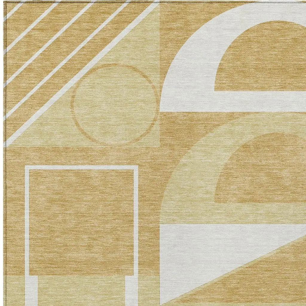 3' X 5' Gold And Wheat Geometric Washable Indoor Outdoor Area Rug Homeroots Outdoor