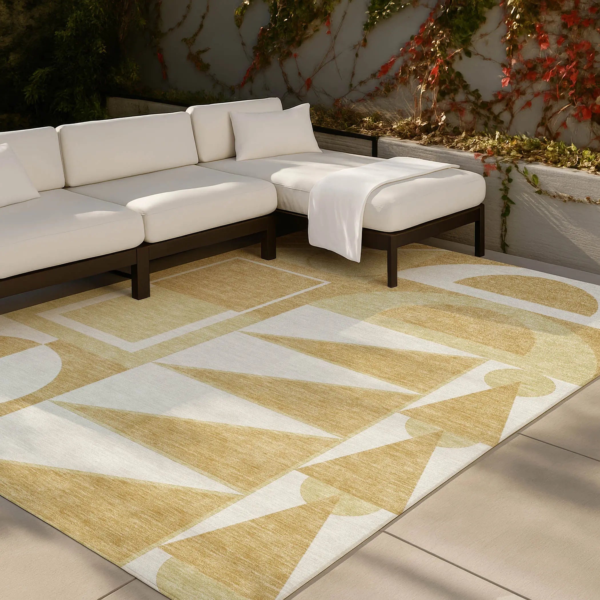 3' X 5' Gold And Wheat Geometric Washable Indoor Outdoor Area Rug Homeroots Outdoor