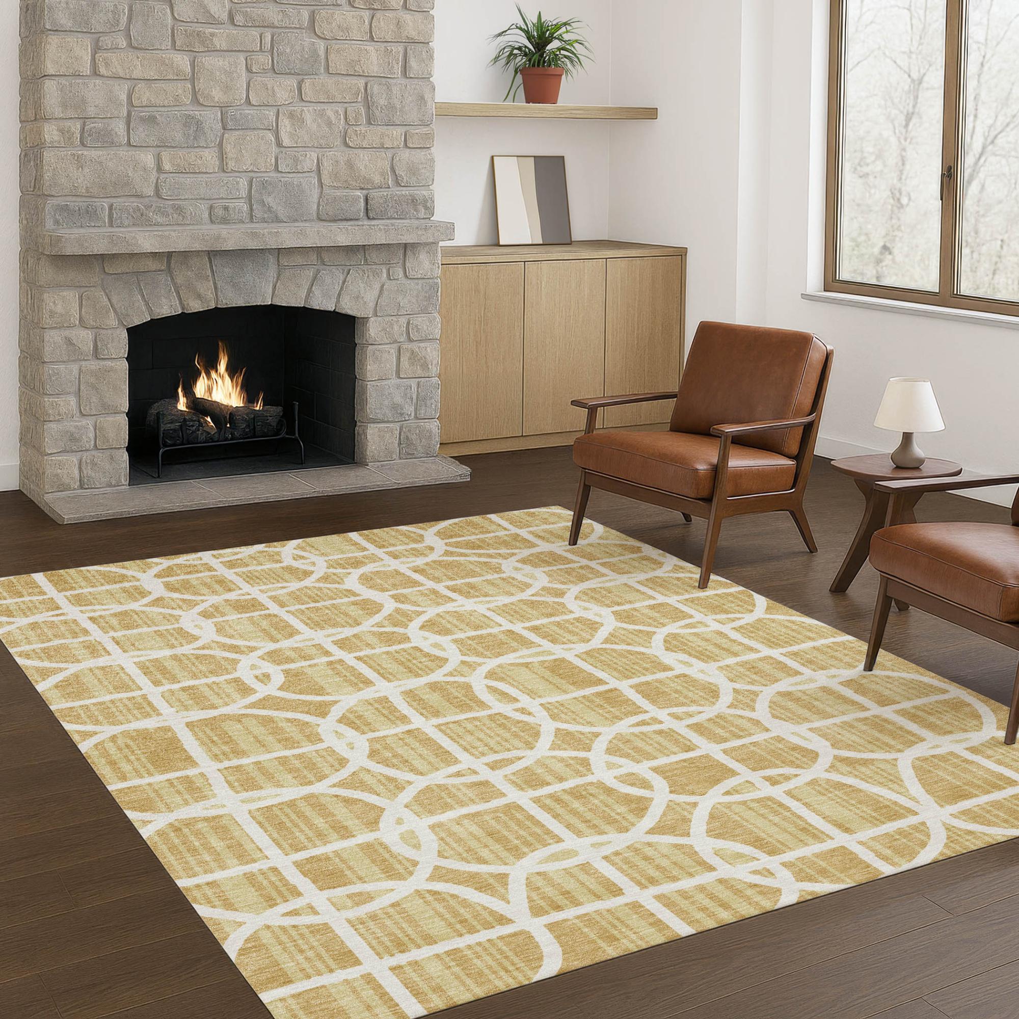 3' X 5' Gold And Wheat Geometric Washable Indoor Outdoor Area Rug Homeroots Outdoor