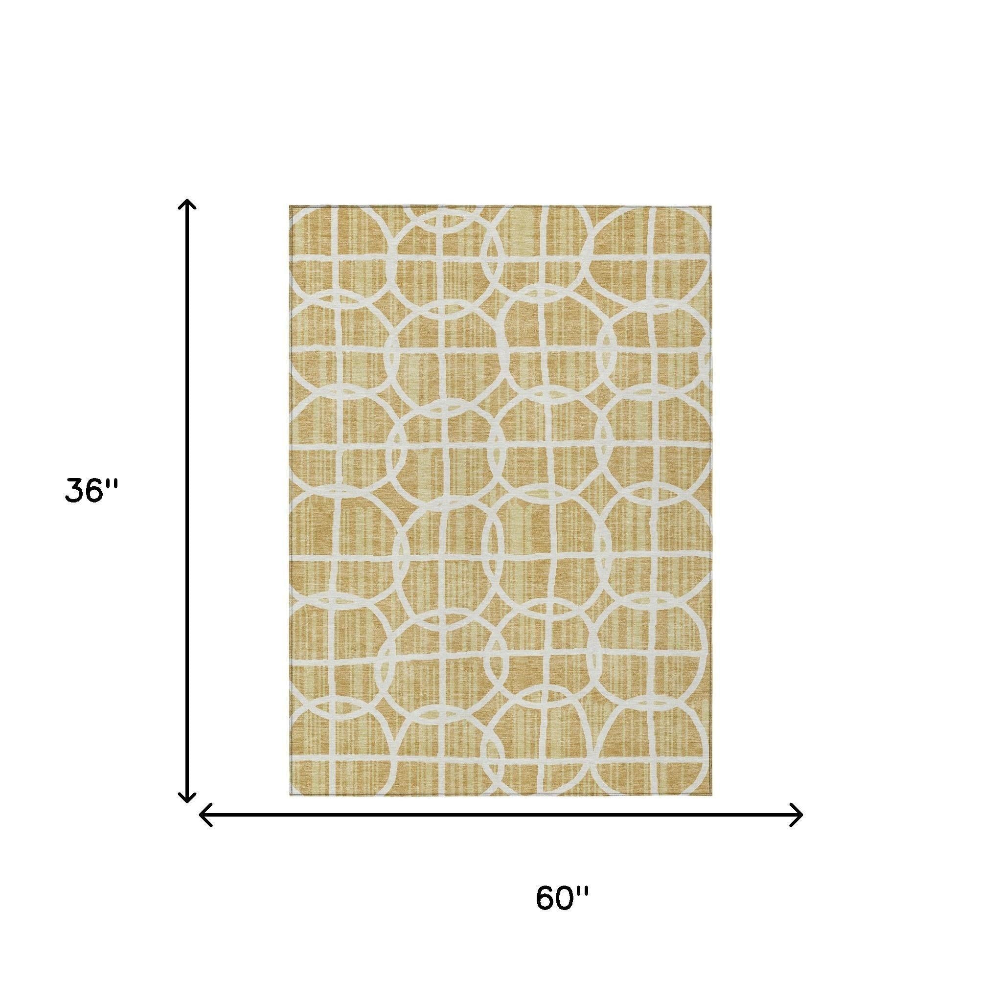 3' X 5' Gold And Wheat Geometric Washable Indoor Outdoor Area Rug Homeroots Outdoor