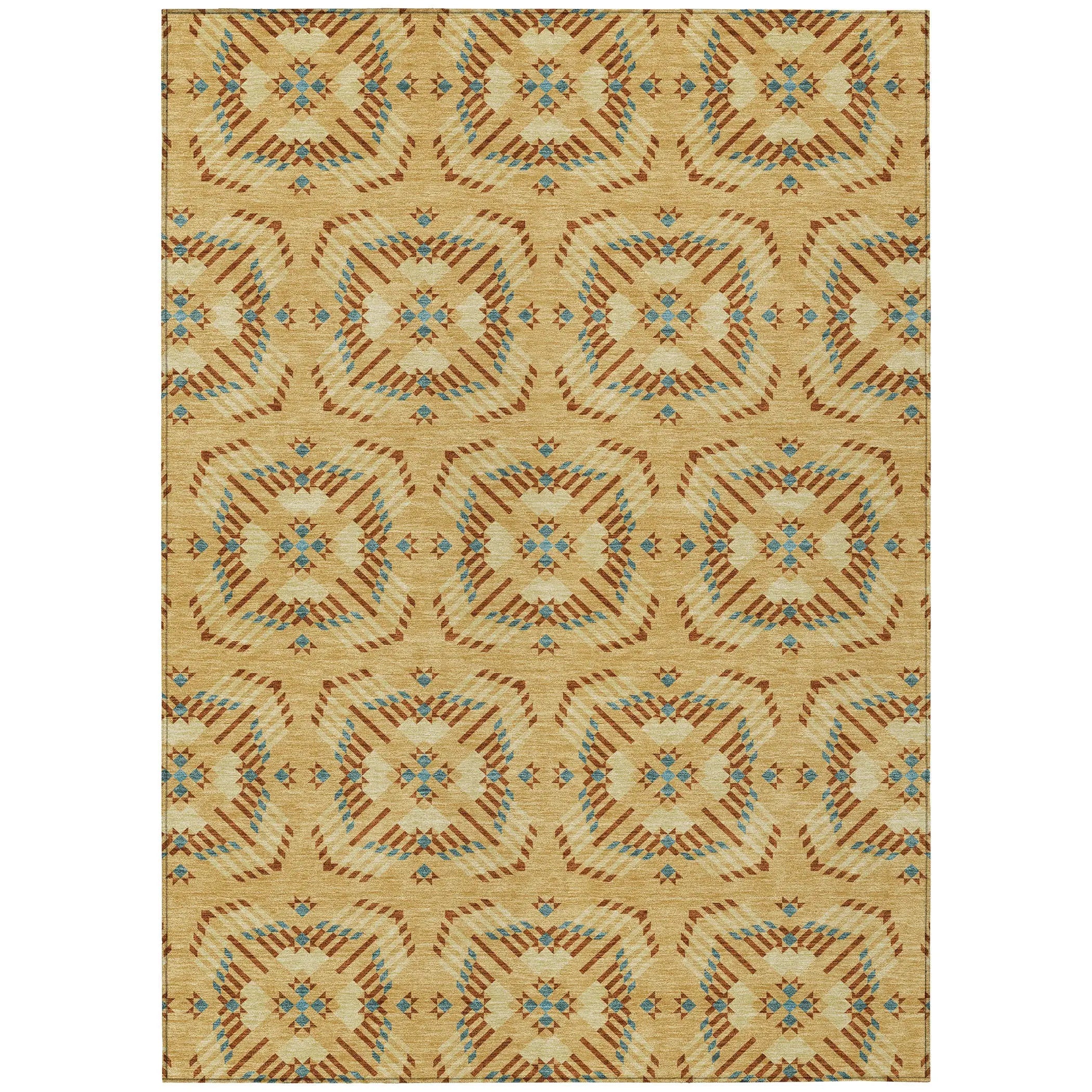 3' X 5' Gold And Wheat Geometric Washable Indoor Outdoor Area Rug Homeroots Outdoor