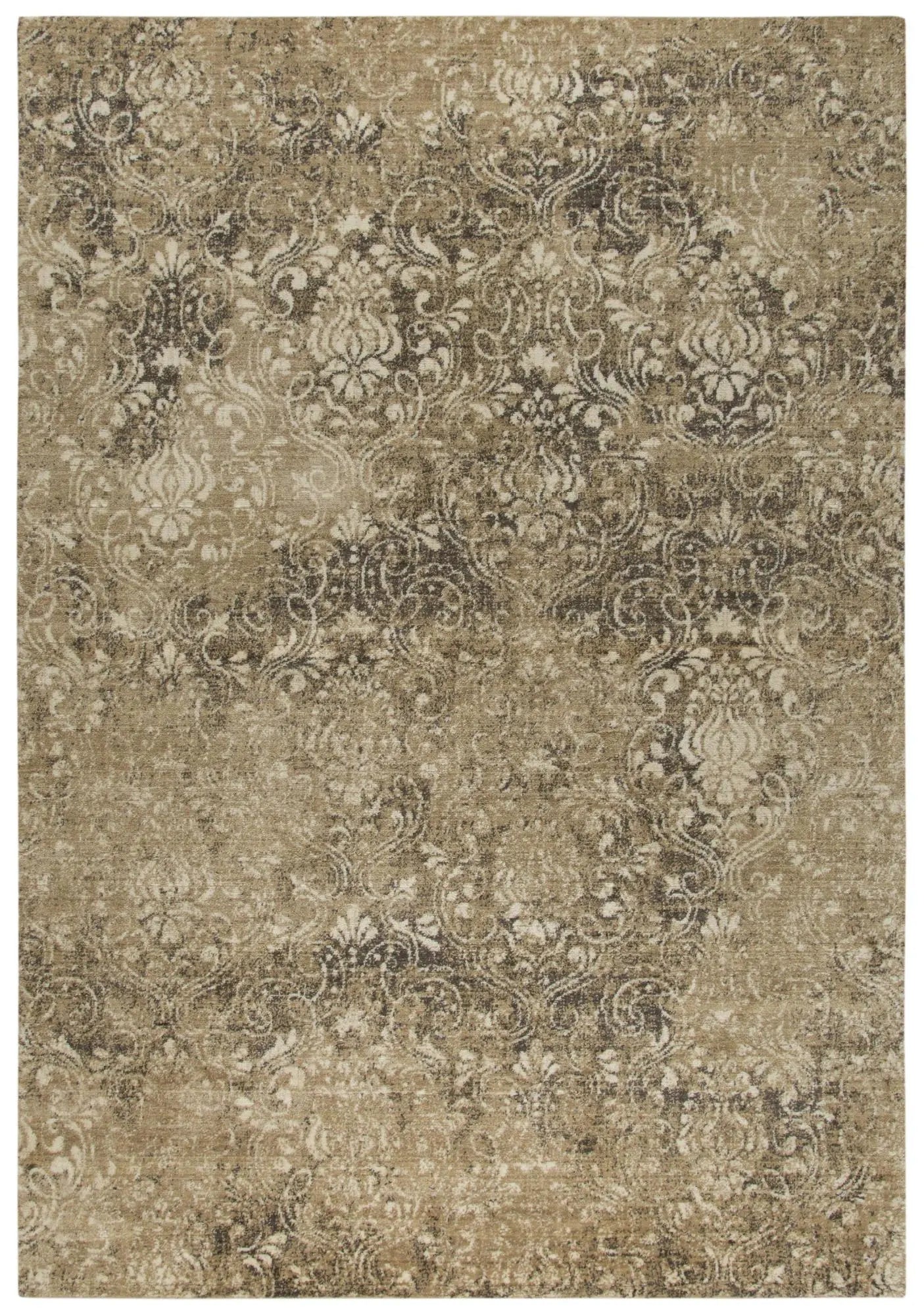 3' X 5' Gold Beige And Ivory New Zealand Lambs Wool Damask Hand Carved Handmade Area Rug Homeroots Home Decor