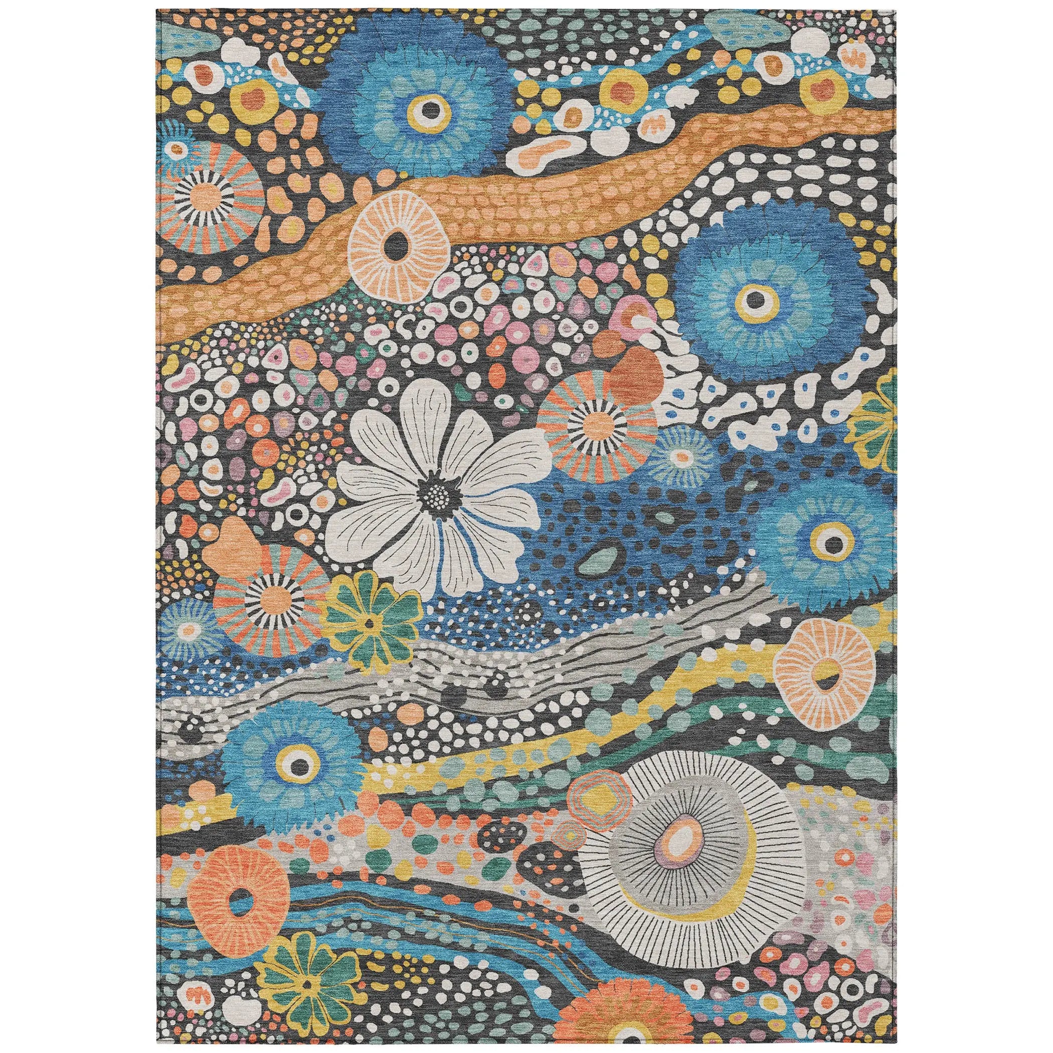 3' X 5' Granite Gray And Navy Blue Floral Washable Indoor Outdoor Area Rug Homeroots Outdoor