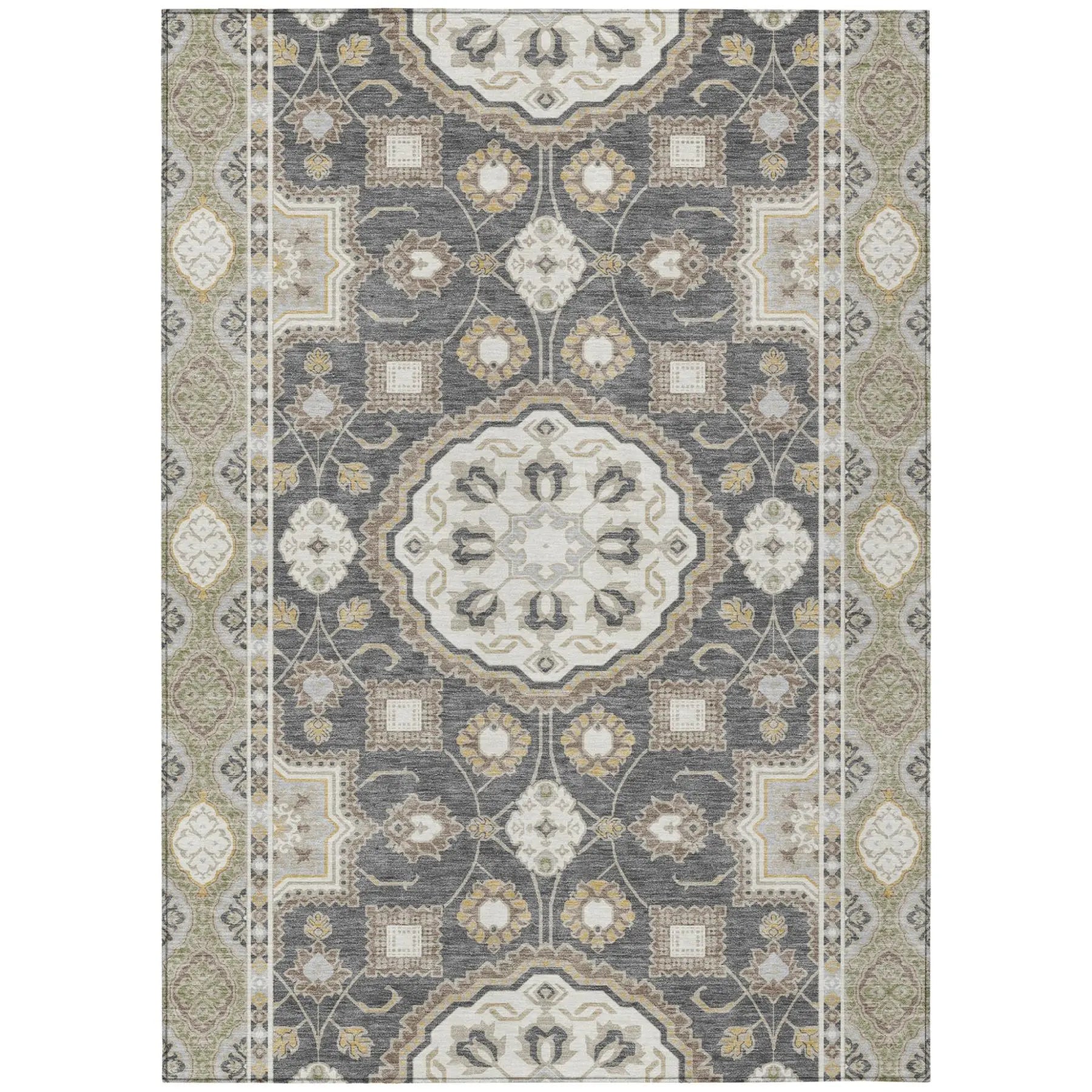 3' X 5' Graphite And Gray Floral Medallion Washable Indoor Outdoor Area Rug Homeroots Outdoor