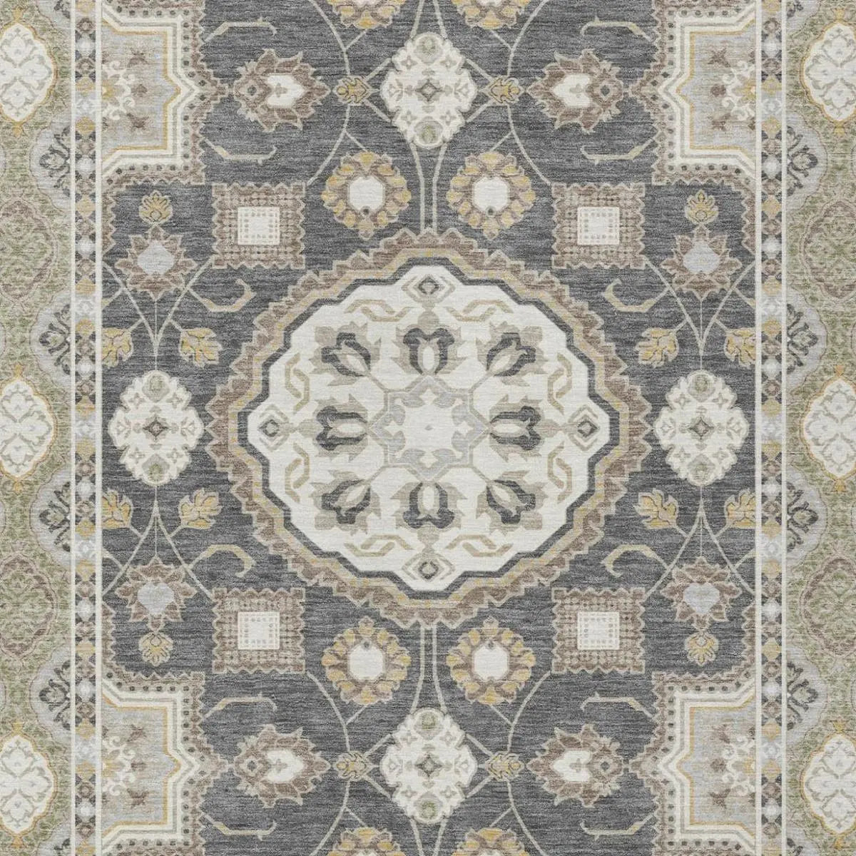 3' X 5' Graphite And Gray Floral Medallion Washable Indoor Outdoor Area Rug Homeroots Outdoor