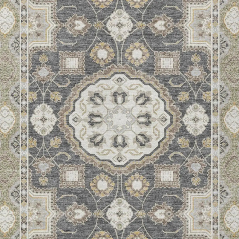 3' X 5' Graphite And Gray Floral Medallion Washable Indoor Outdoor Area Rug Homeroots Outdoor
