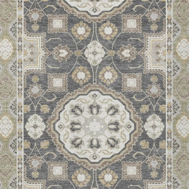 3' X 5' Graphite And Gray Floral Medallion Washable Indoor Outdoor Area Rug Homeroots Outdoor